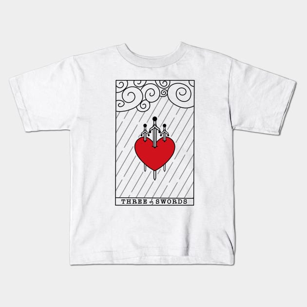 Three of swords tarot card minimalistic design light version Kids T-Shirt by SosiCreatesArt